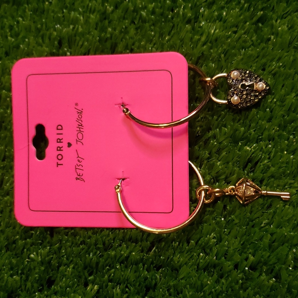 Betsey Johnson Gold-Tone Heart Lock & key earrings